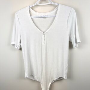 Knix Ribbed Modal Bodysuit White V Neck Short Sleeve Henley Women’s Large